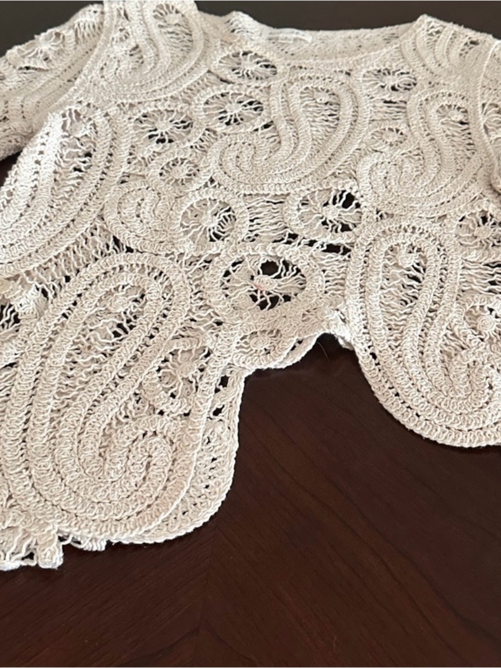 Line and Dot Cream Lace Asymmetrical Sweater